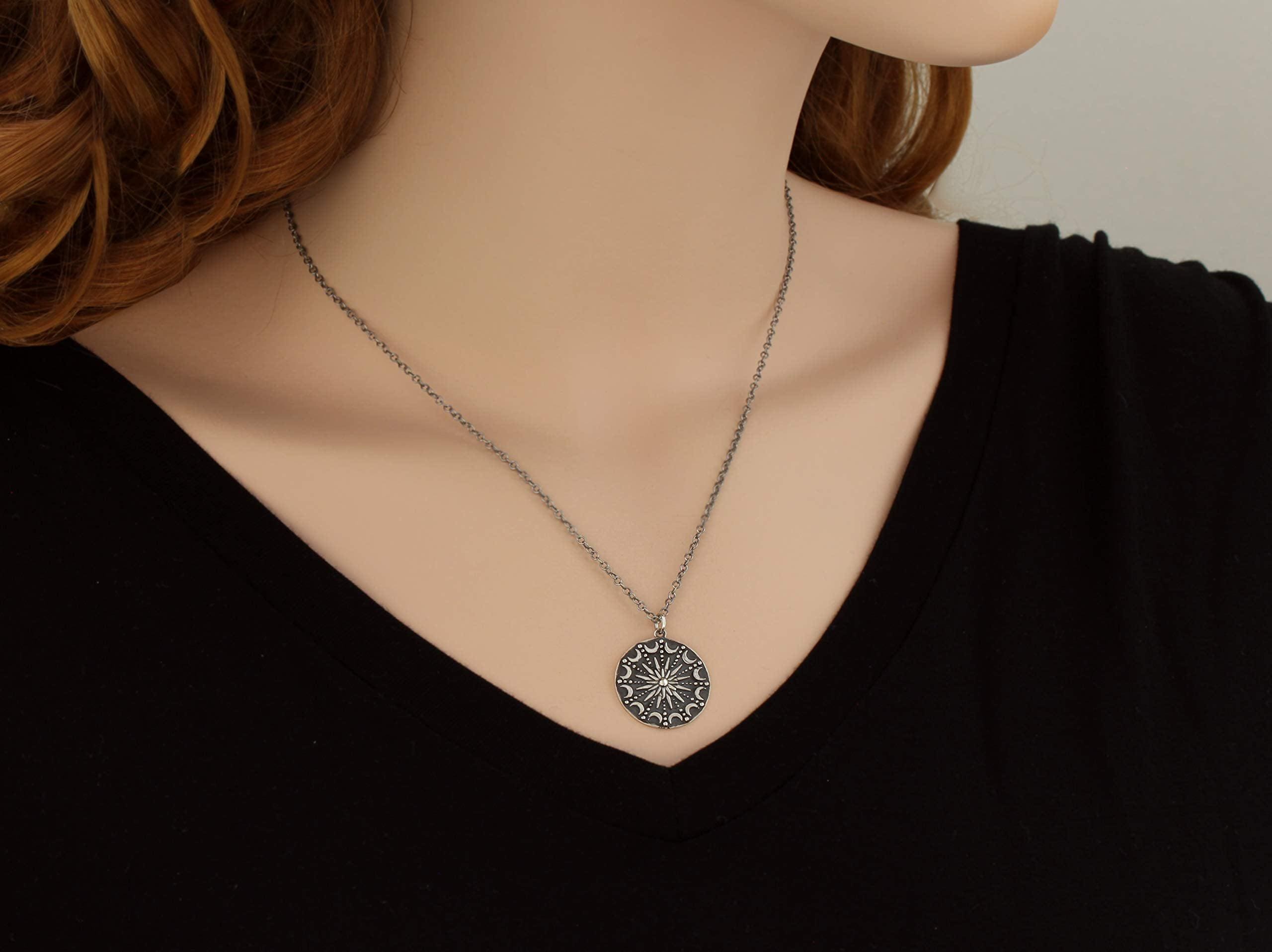 Sterling Silver Sun & Moon Mandala Necklace: Celestial Pendant