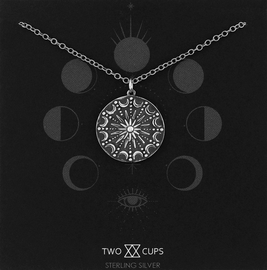 Sterling Silver Sun & Moon Mandala Necklace: Celestial Pendant
