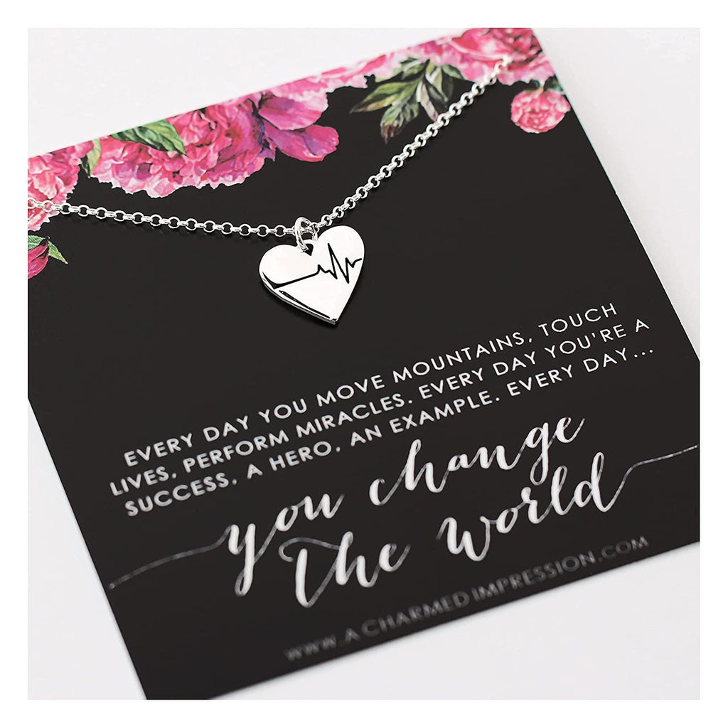 Everyday You Change the World  Silver EKG Heart Charm Necklace  Gift for Medical Health Care Professional  Med Student Gifts
