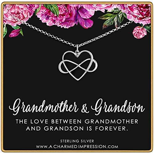 Gift for Grandma  Intentional Grandmother & Grandson Necklace  Infinity Heart Pendant  Sterling Silver  Infinite Love