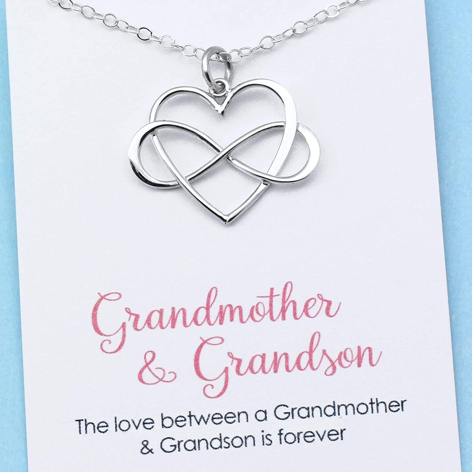 Gift for Grandma  Intentional Grandmother & Grandson Necklace  Infinity Heart Pendant  Sterling Silver  Infinite Love