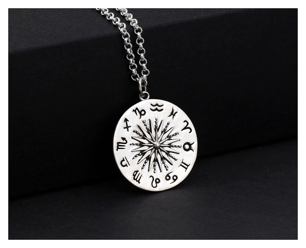 Sterling Silver Astrology Pendant Necklace: Zodiac Sun Moon Signs
