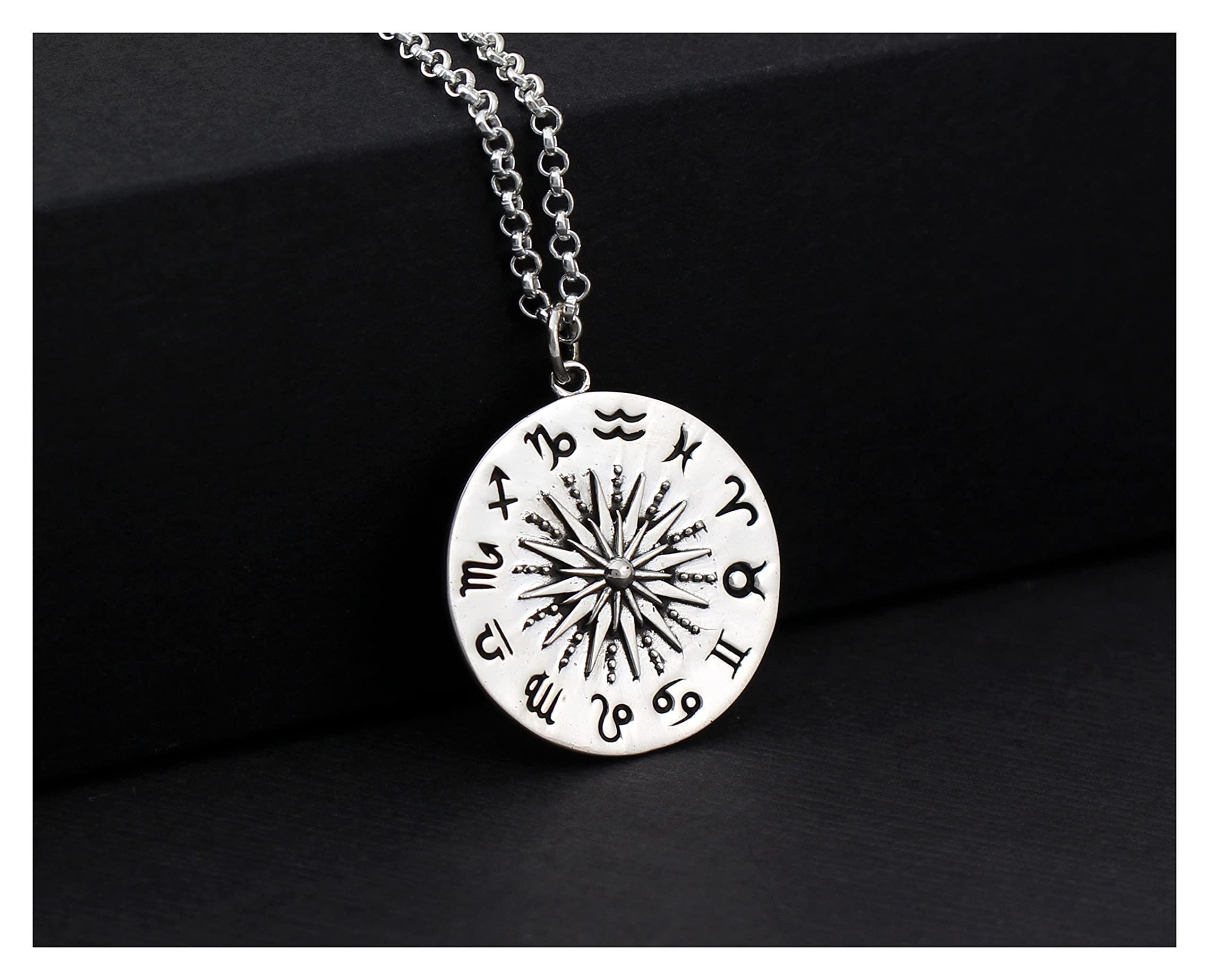 Sterling Silver Astrology Pendant Necklace: Zodiac Sun Moon Signs