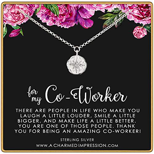 Sterling Silver Starburst Necklace: CZ Diamond Pendant, Coworker Gift