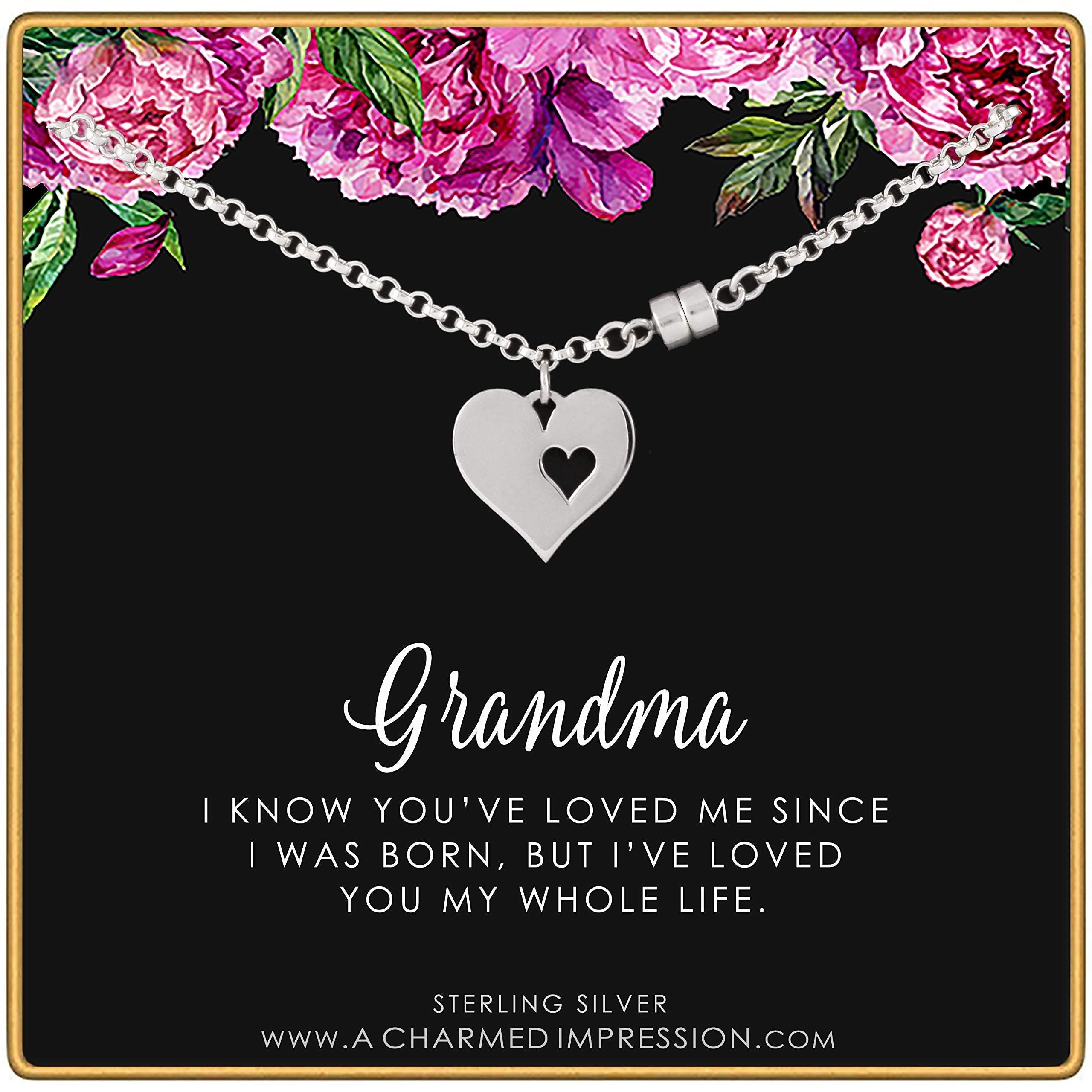 Sterling Silver Heart Charm Bracelet - Grandma Gift