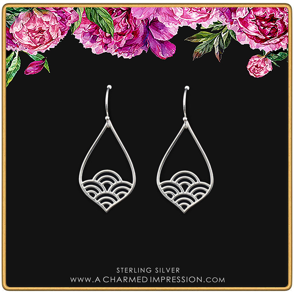 Sterling Silver Wave Teardrop Earrings: Modern Minimalist Hook Earrings