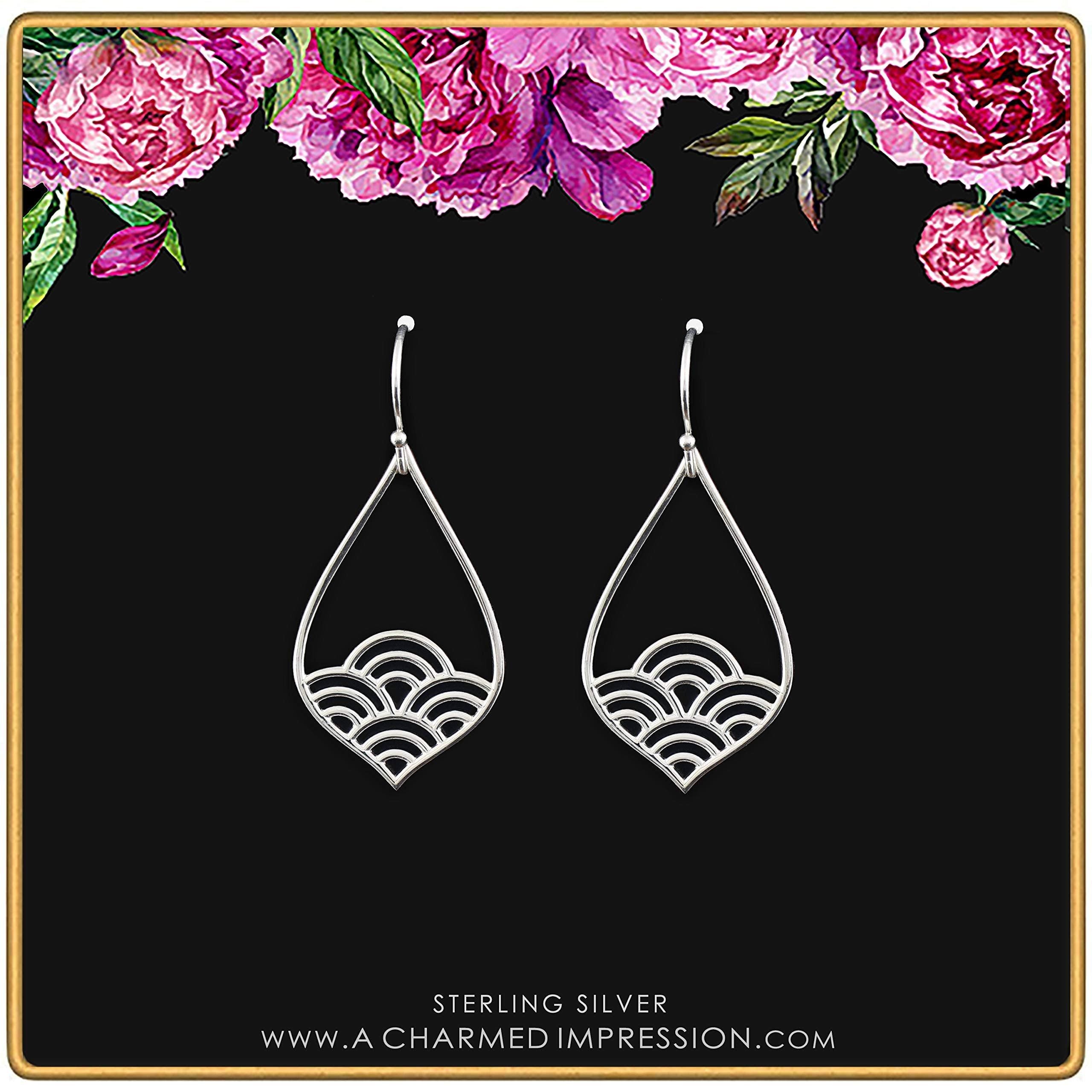 Sterling Silver Wave Teardrop Earrings: Modern Minimalist Hook Earrings