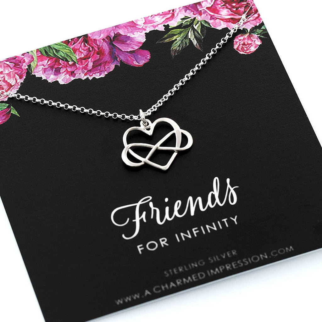 Friendship Gift Necklace Friends for Infinity Sterling Silver Heart Charm Best Friend Jewelry Long Distance BFF Miss You Pendant