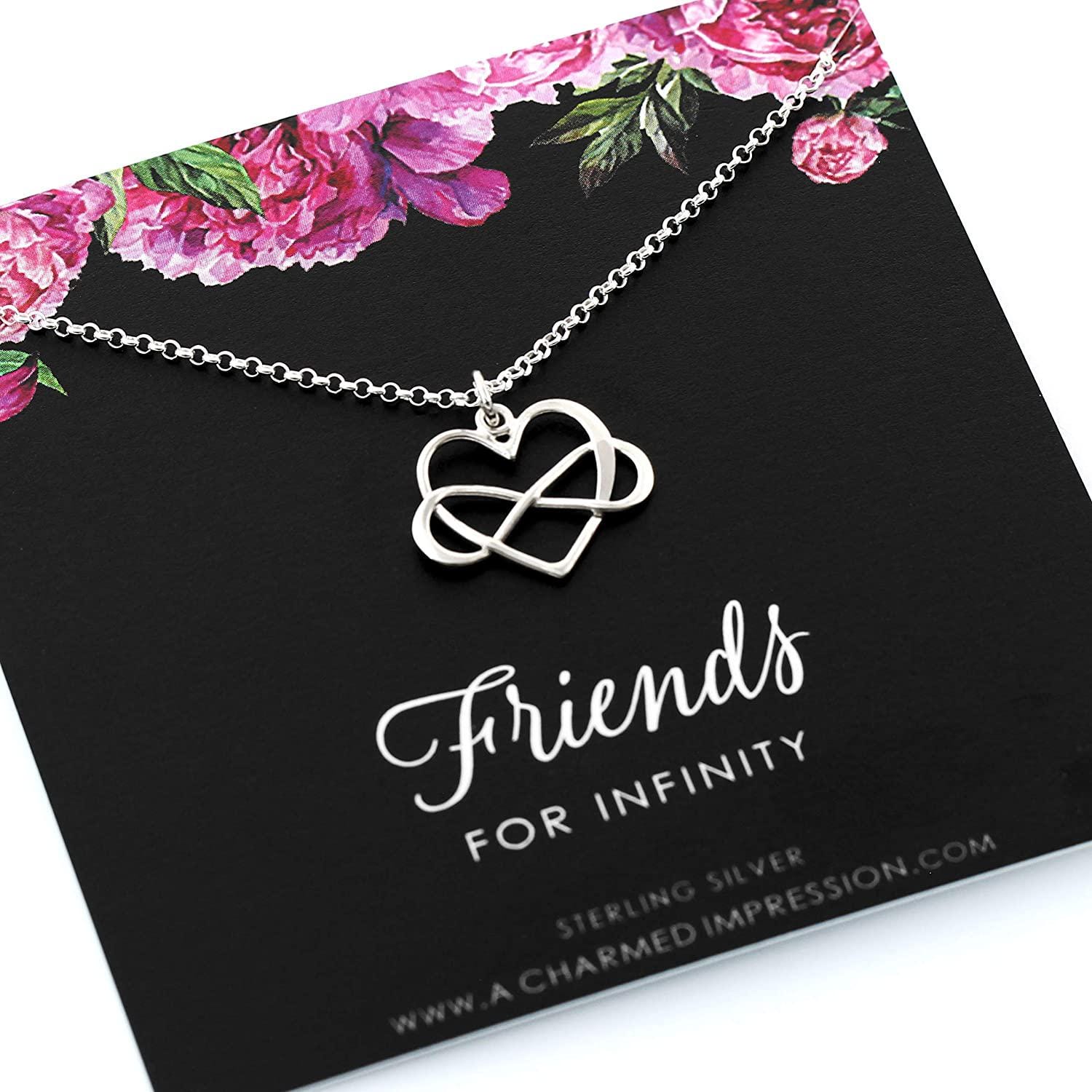 Friendship Gift Necklace Friends for Infinity Sterling Silver Heart Charm Best Friend Jewelry Long Distance BFF Miss You Pendant
