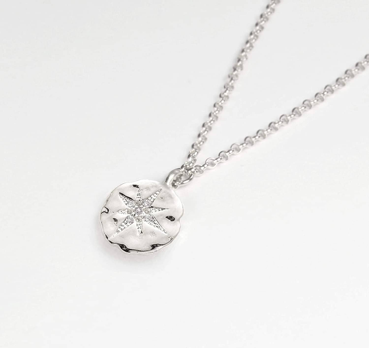 Inspirational Diamond Starburst Necklace: Sterling Silver North Star Compass