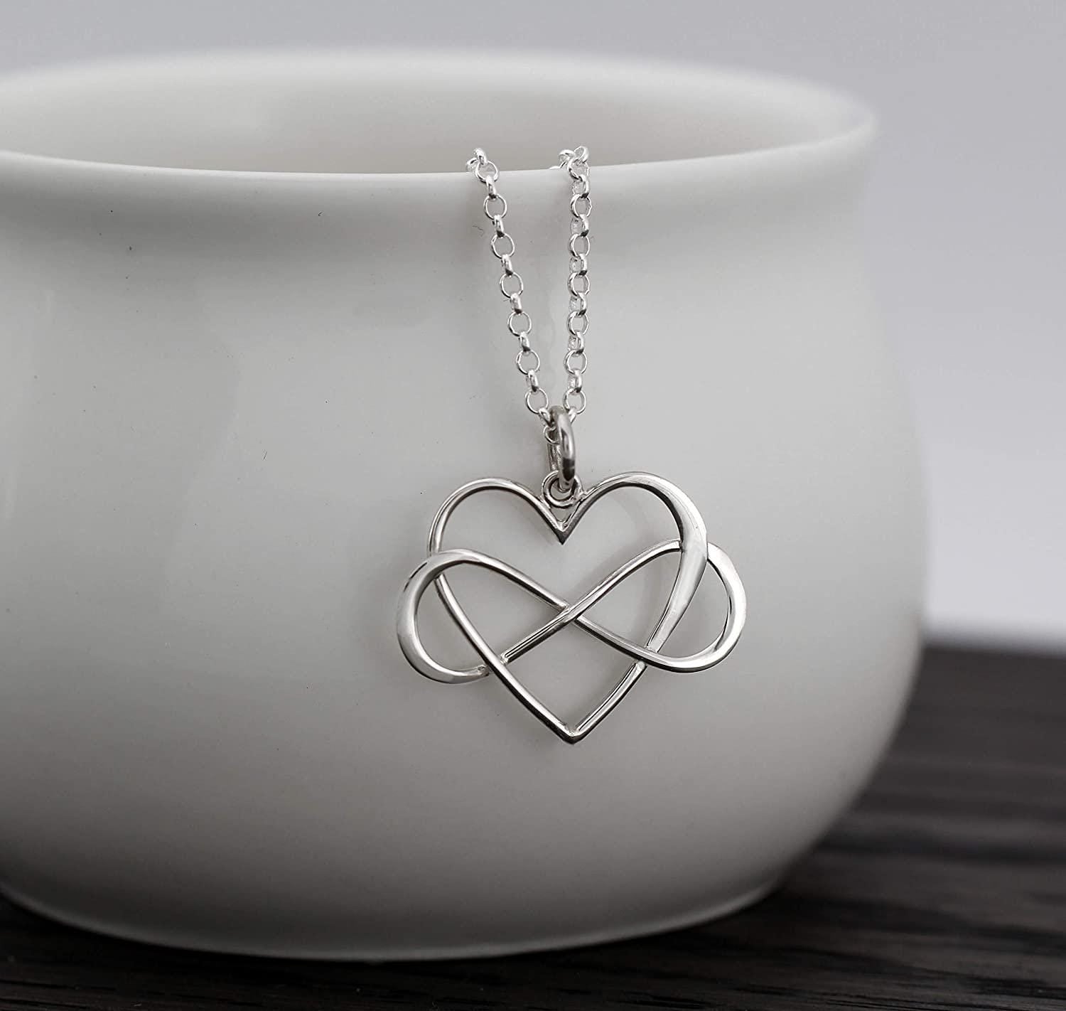 Friendship Gift Necklace Friends for Infinity Sterling Silver Heart Charm Best Friend Jewelry Long Distance BFF Miss You Pendant