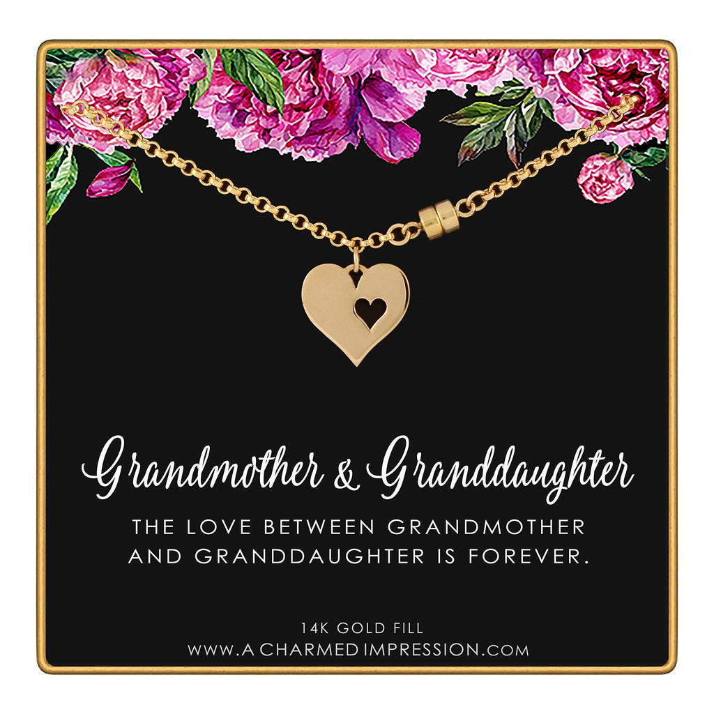 Gold Grandmother Granddaughter Heart Bracelet: 14k Gold Filled, Magnetic Clasp