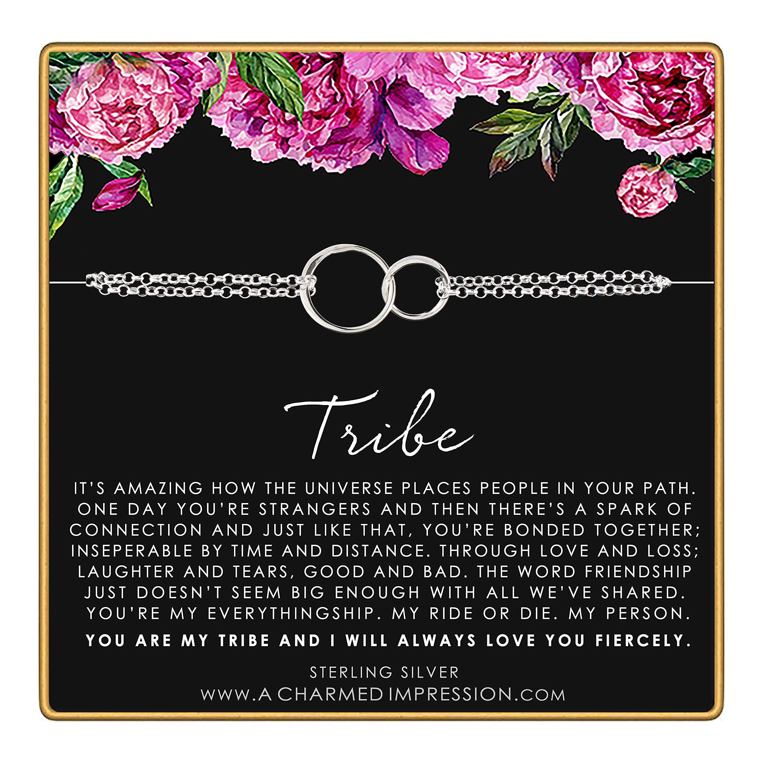 Sterling Silver Friendship Bracelet: Two Circle Charm, Soul Sister Gift