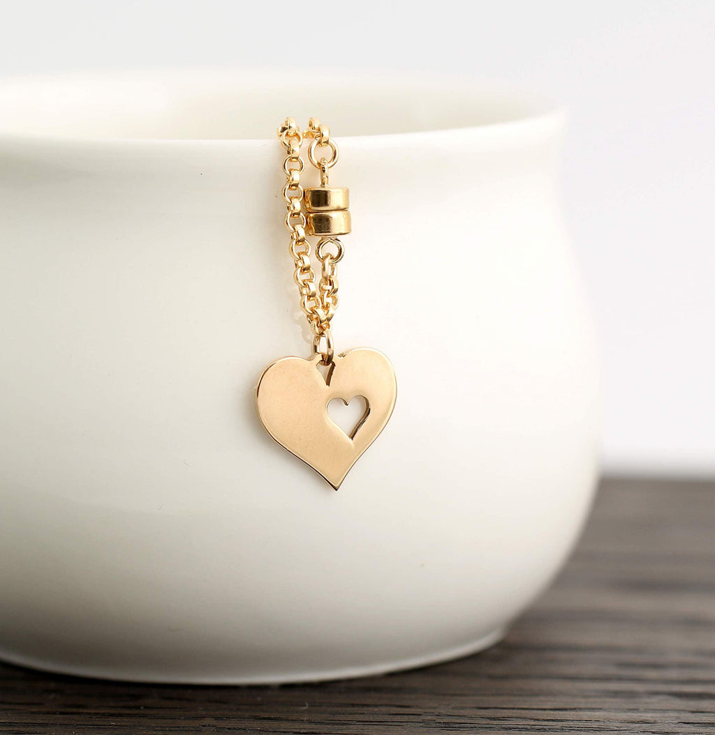 Gold Grandmother Granddaughter Heart Bracelet: 14k Gold Filled, Magnetic Clasp