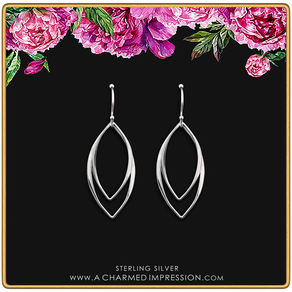 Sterling Silver Marquise Earrings: Sleek Minimalist Handmade Jewelry