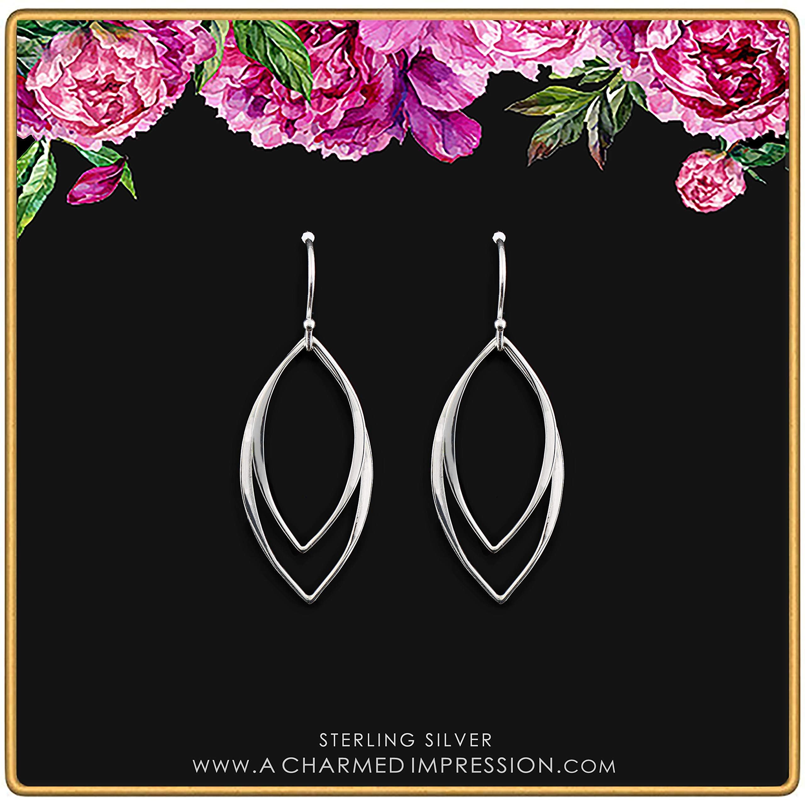 Sterling Silver Marquise Earrings: Sleek Minimalist Handmade Jewelry