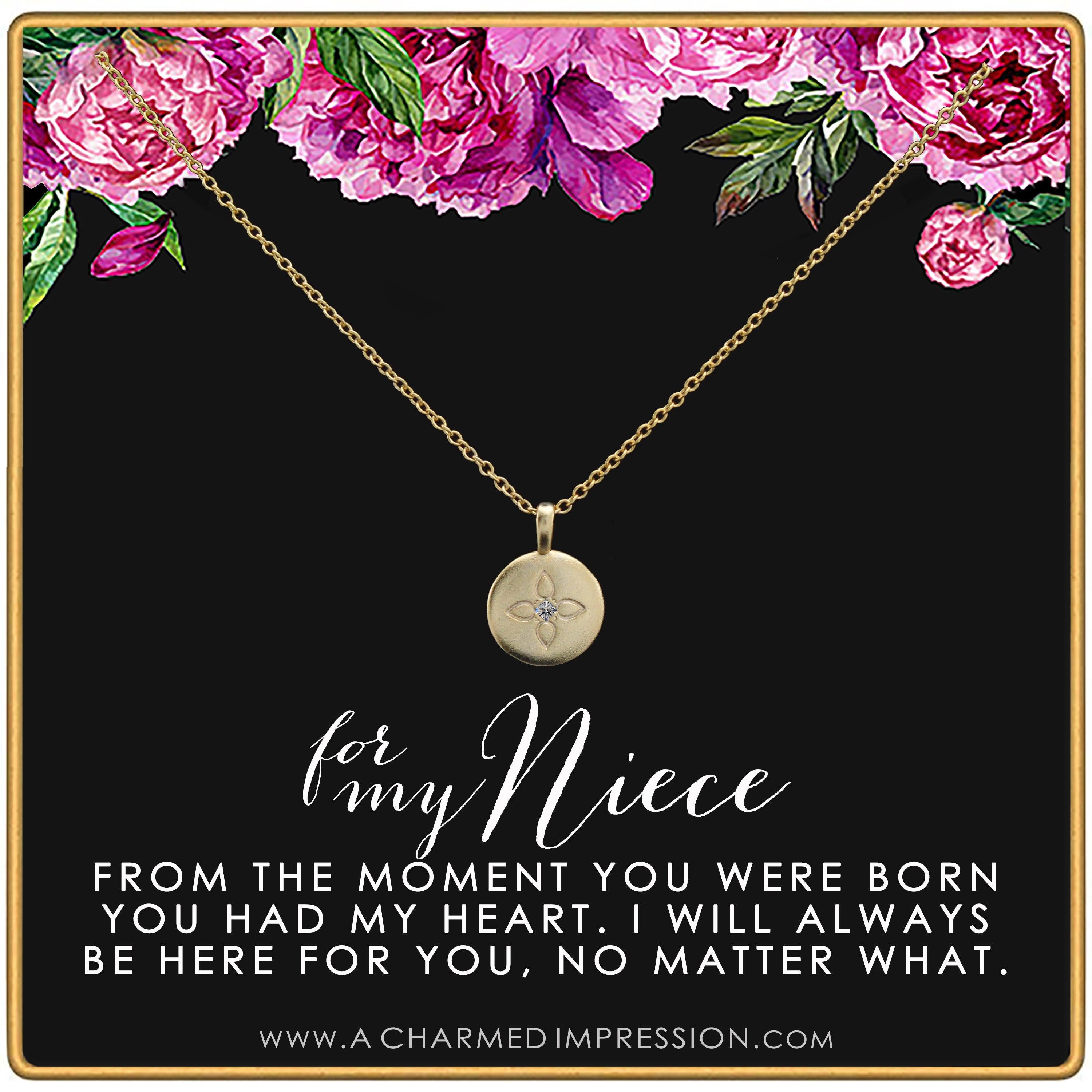 Niece Gift Necklace: Lotus Disc Pendant, Aunt to Niece