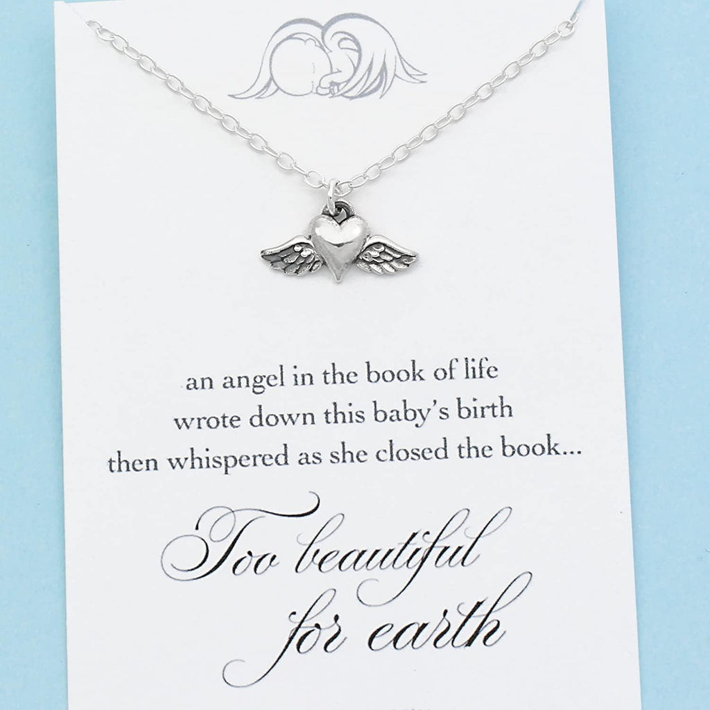Sterling Silver Angel Wing Heart Memorial Necklace