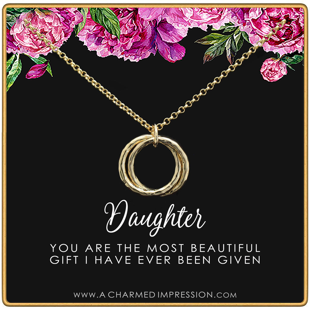 Daughter Necklace: Hammered Infinity Rings, Gift from Mom & Dad