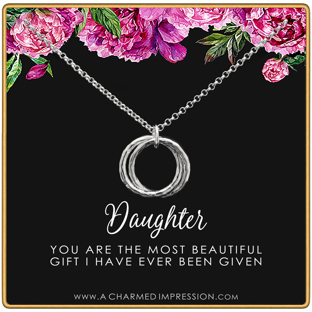Daughter Necklace: Hammered Infinity Rings, Gift from Mom & Dad