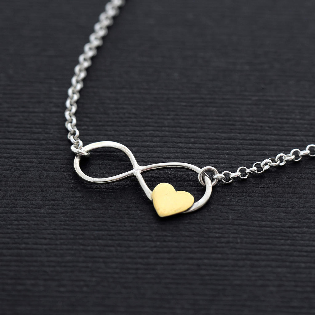 Stepdaughter Gift: Sterling Silver Infinity Bracelet with Gold Heart