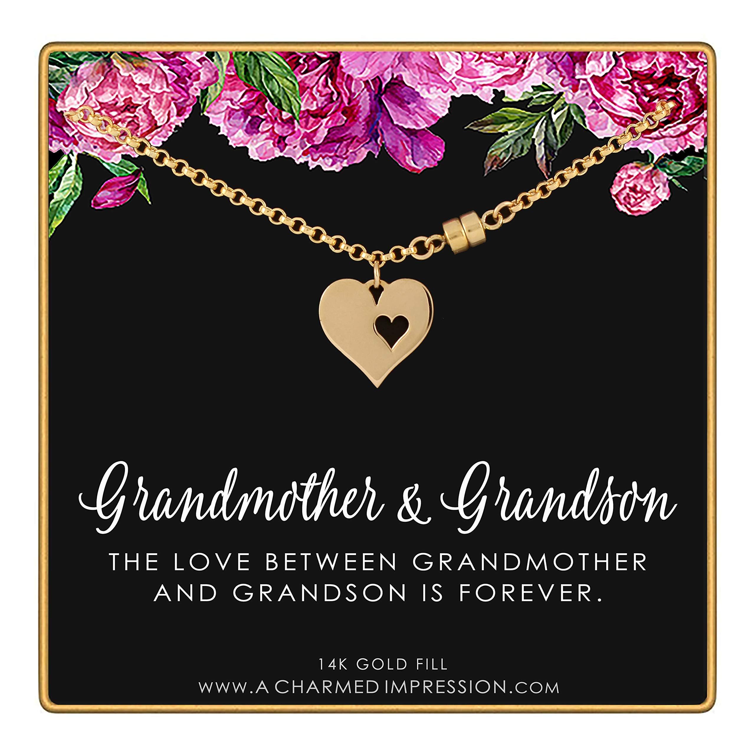 A Charmed Impression Grandmother and Grandson  Gold Heart with Heart Cutout Bracelet  Magnetic Clasp