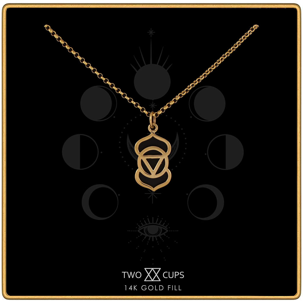 Two Cups Third Eye Chakra Charm Necklace  Healing Jewelry  Adjustable Length Chain