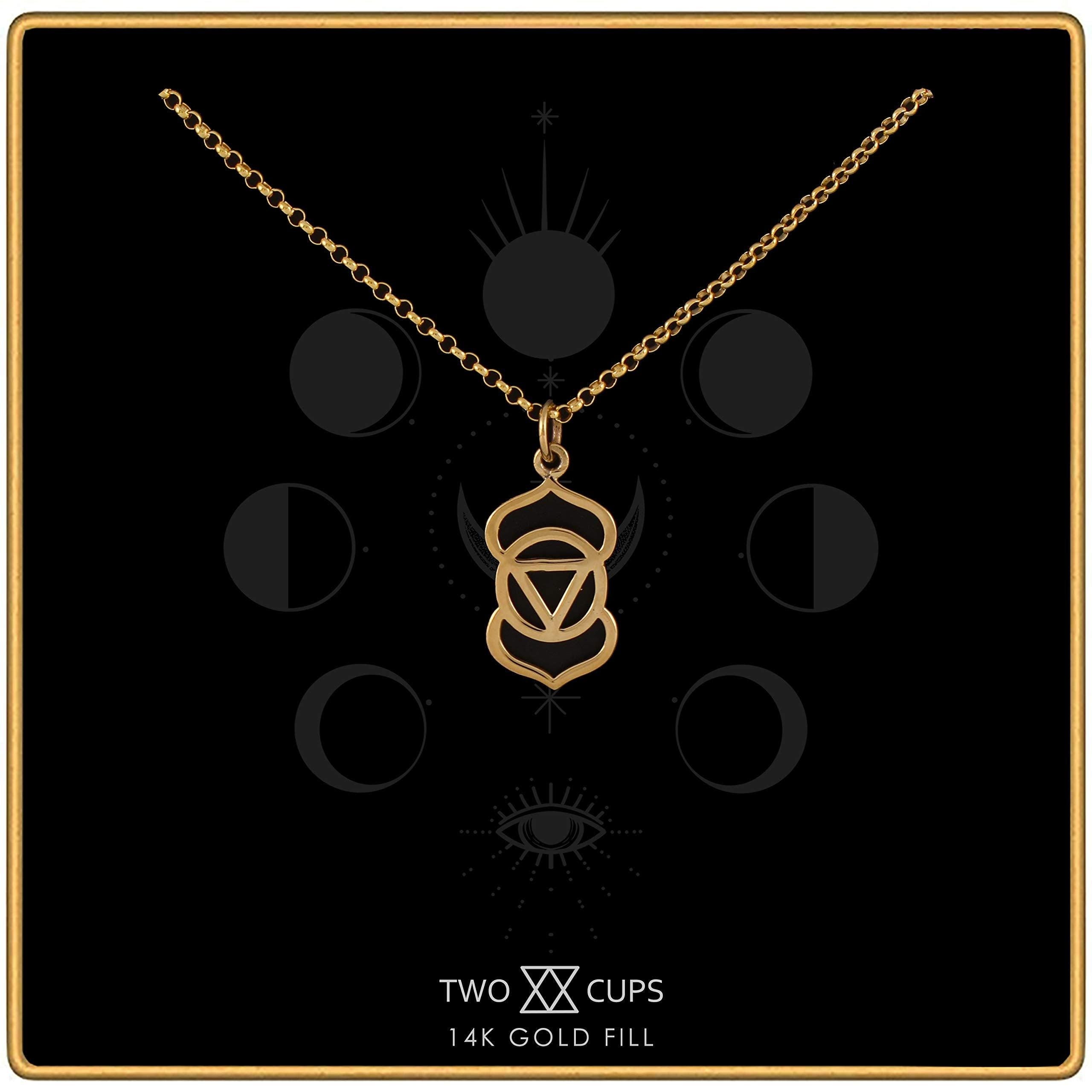 Two Cups Third Eye Chakra Charm Necklace  Healing Jewelry  Adjustable Length Chain