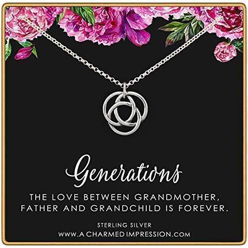 Three Generations Sterling Silver Necklace: Grandma, Father, Grandchild Gift