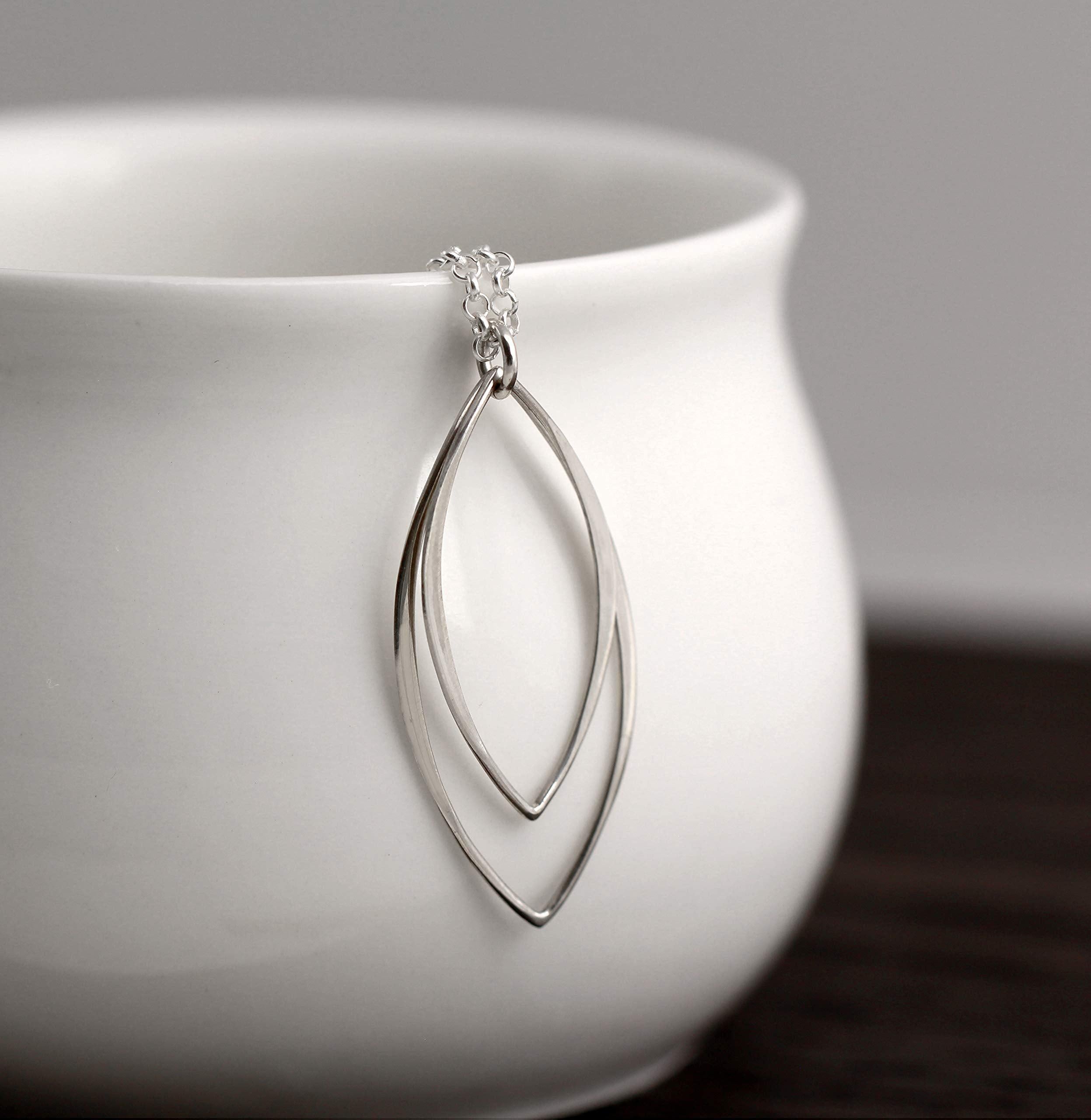 Sterling Silver Marquise Pendant Necklace: Modern Minimalist Jewelry