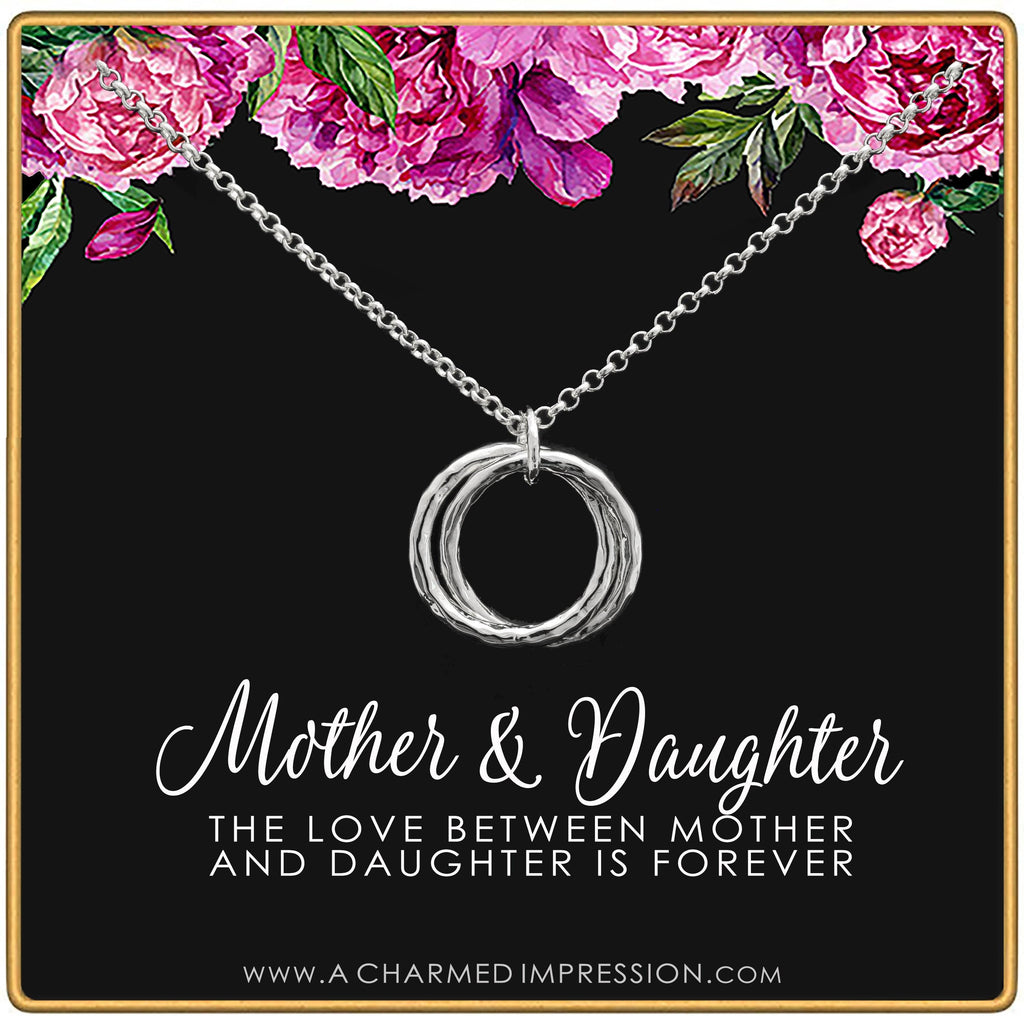 Mother Daughter Necklace: Sterling Silver or 14k Gold Filled Hammered Interlocking Circles Pendant