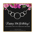 50th Birthday Gift: Sterling Silver Five Circle Necklace