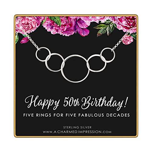 50th Birthday Gift: Sterling Silver Five Circle Necklace
