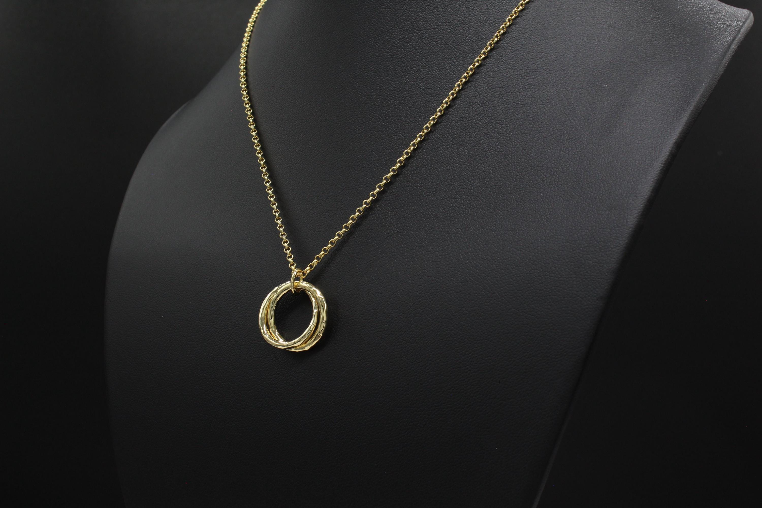 Mother Daughter Necklace: Sterling Silver or 14k Gold Filled Hammered Interlocking Circles Pendant