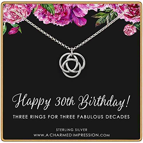 30th Birthday Necklace: Sterling Silver Three Circle Pendant
