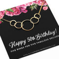 50th Birthday Gifts for Women  Gold Five Circle Necklace  50 Years Old Birthday Gifts for Women  Fiftieth Birthday Necklace