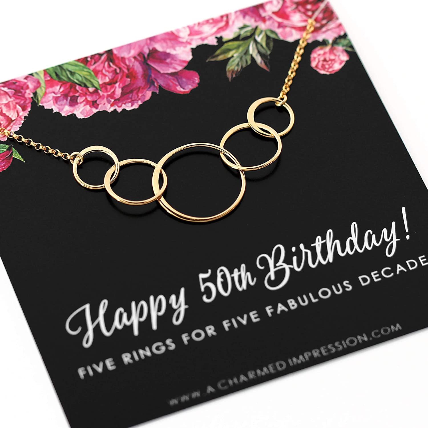 50th Birthday Gifts for Women  Gold Five Circle Necklace  50 Years Old Birthday Gifts for Women  Fiftieth Birthday Necklace