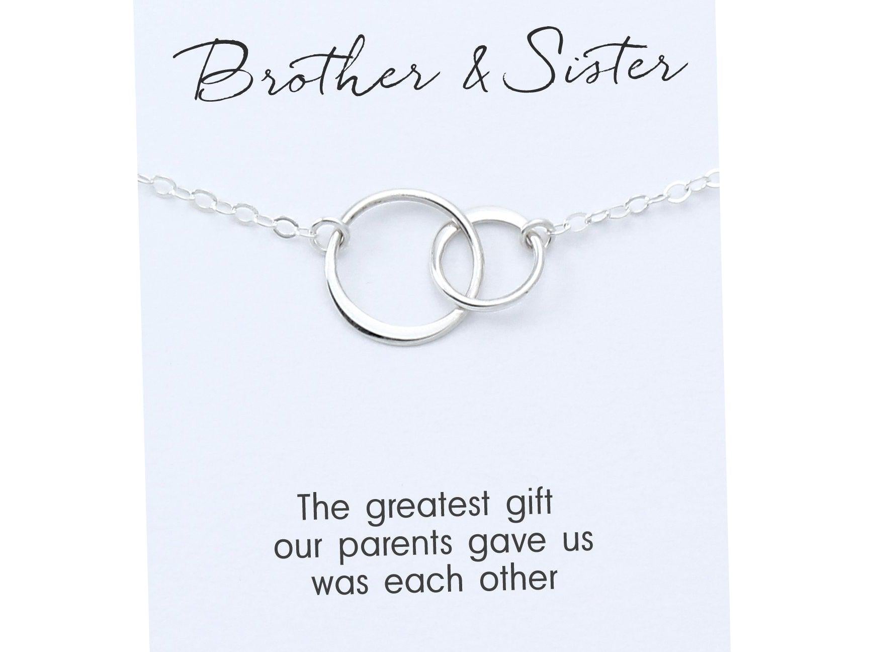 Sterling Silver Brother Sister Necklace: Connected Circles, Friendship Gift