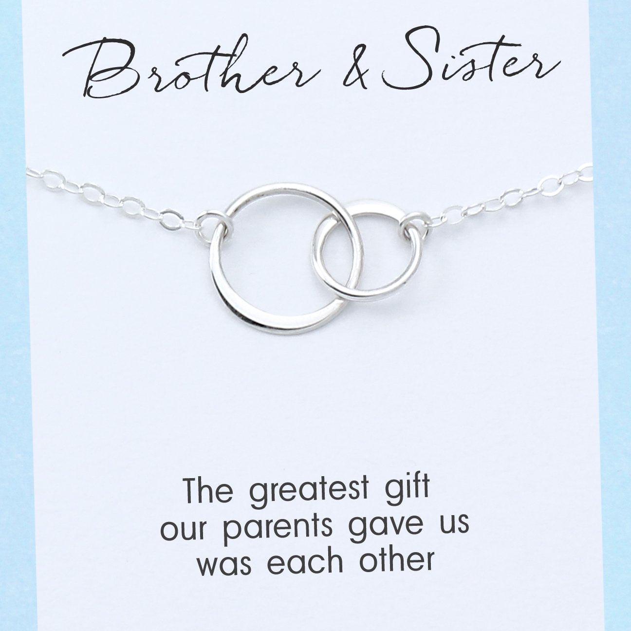 Sterling Silver Brother Sister Necklace: Connected Circles, Friendship Gift