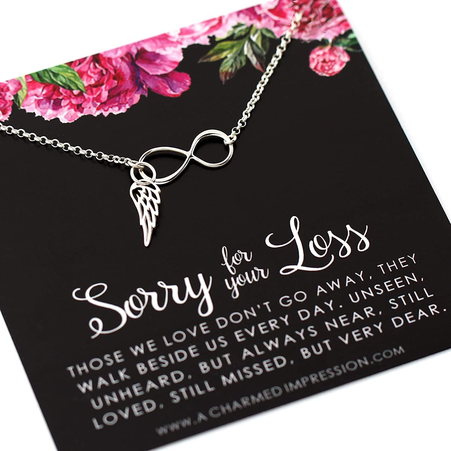 Memorial Gift: Sterling Silver Angel Wing Infinity Necklace