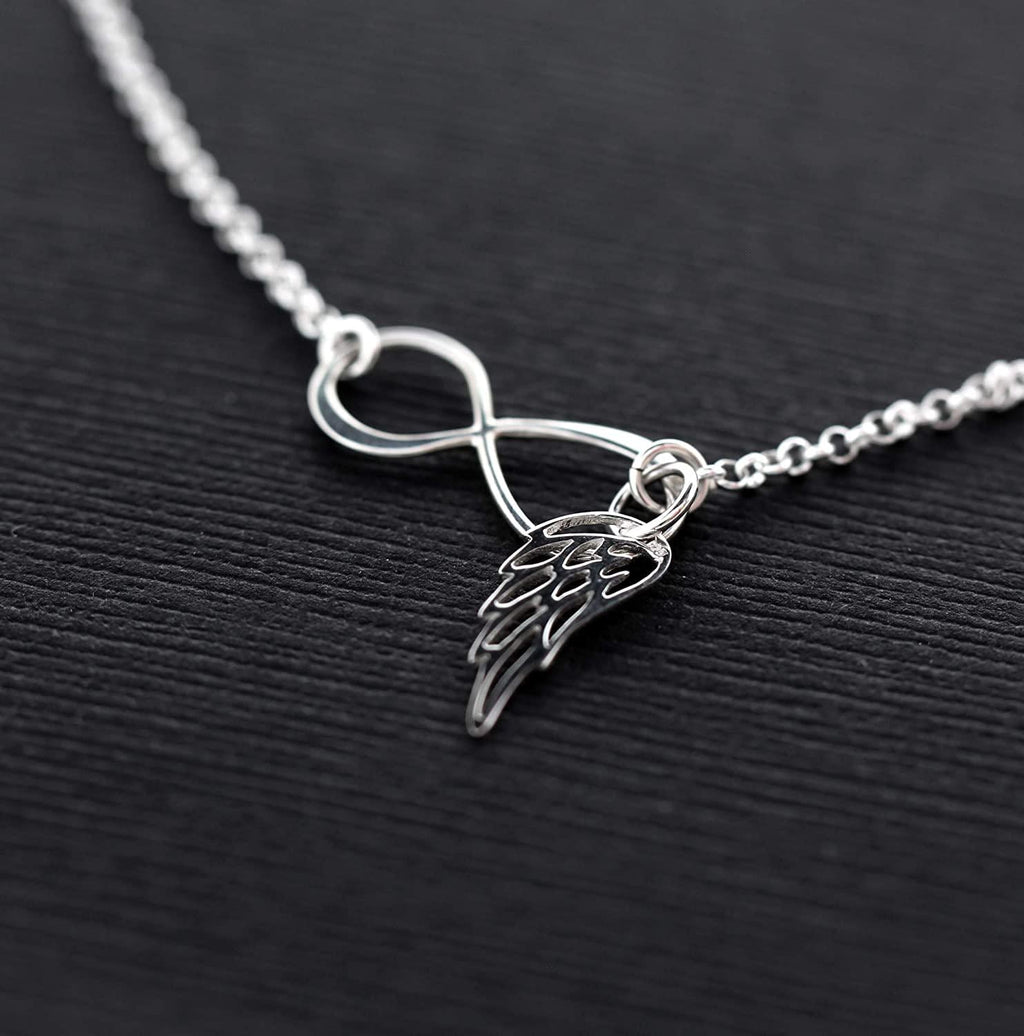 Memorial Gift: Sterling Silver Angel Wing Infinity Necklace