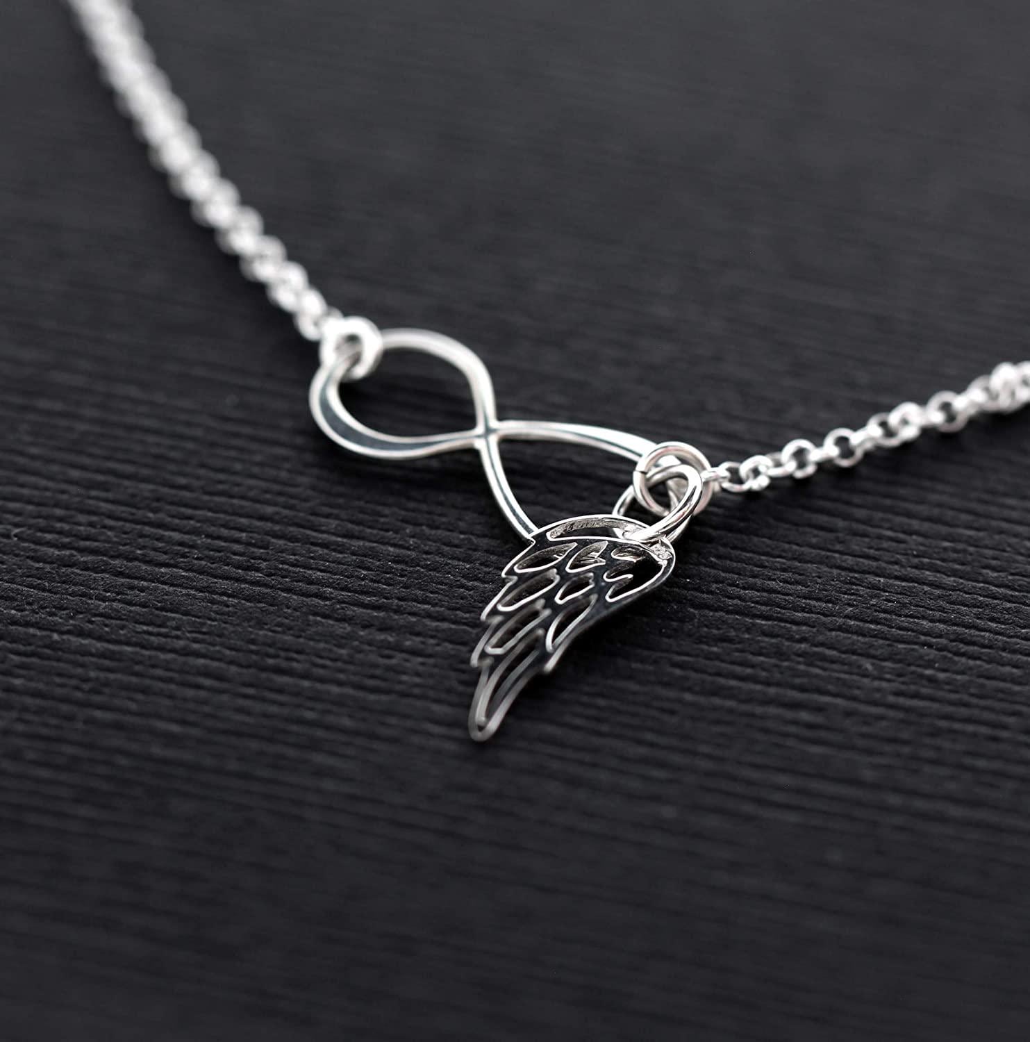 Memorial Gift: Sterling Silver Angel Wing Infinity Necklace
