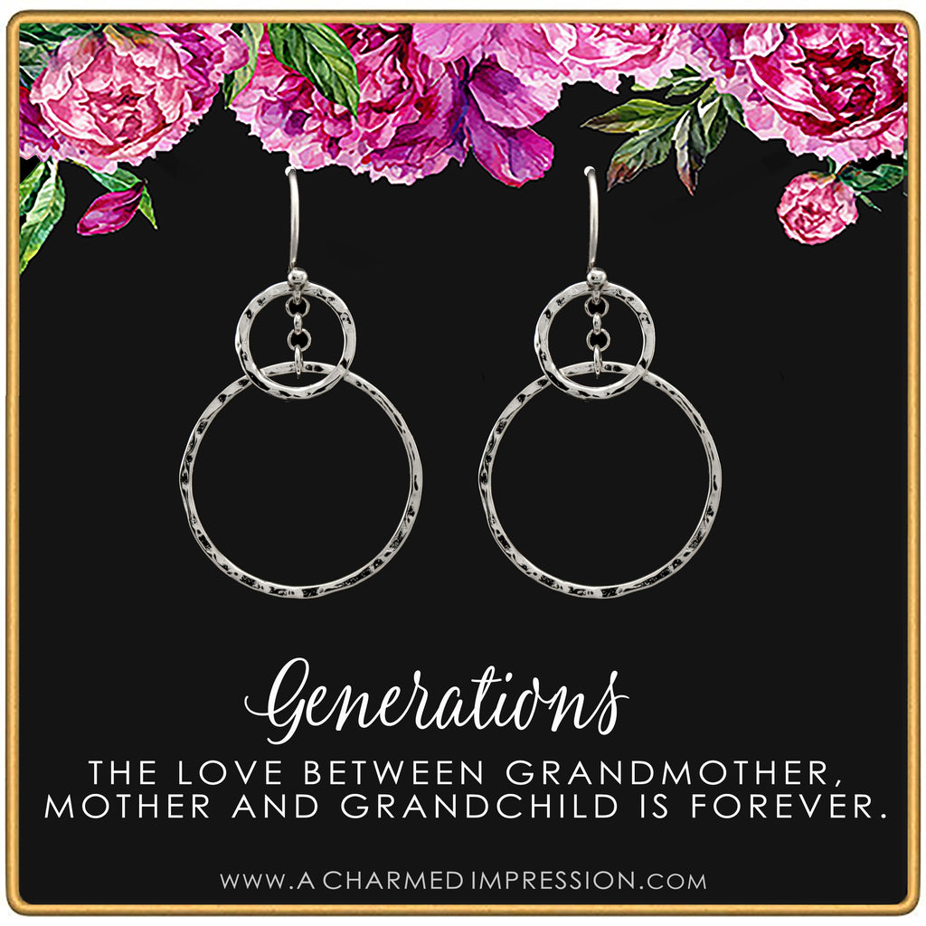 Three Generations Hammered Earrings: Grandmother, Mother, Grandchild Gift