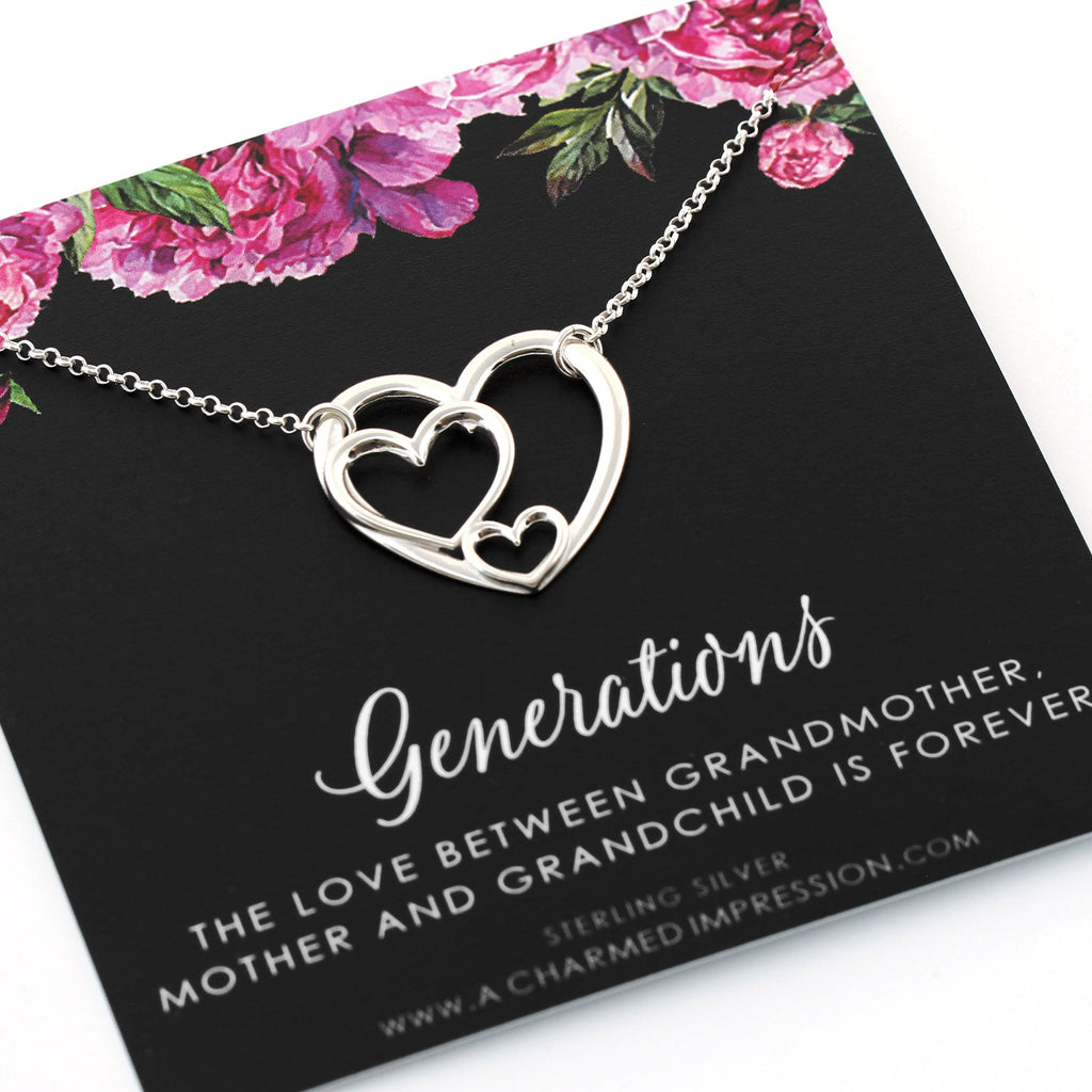 Three Generations Sterling Silver Heart Necklace: Sentimental Family Keepsake
