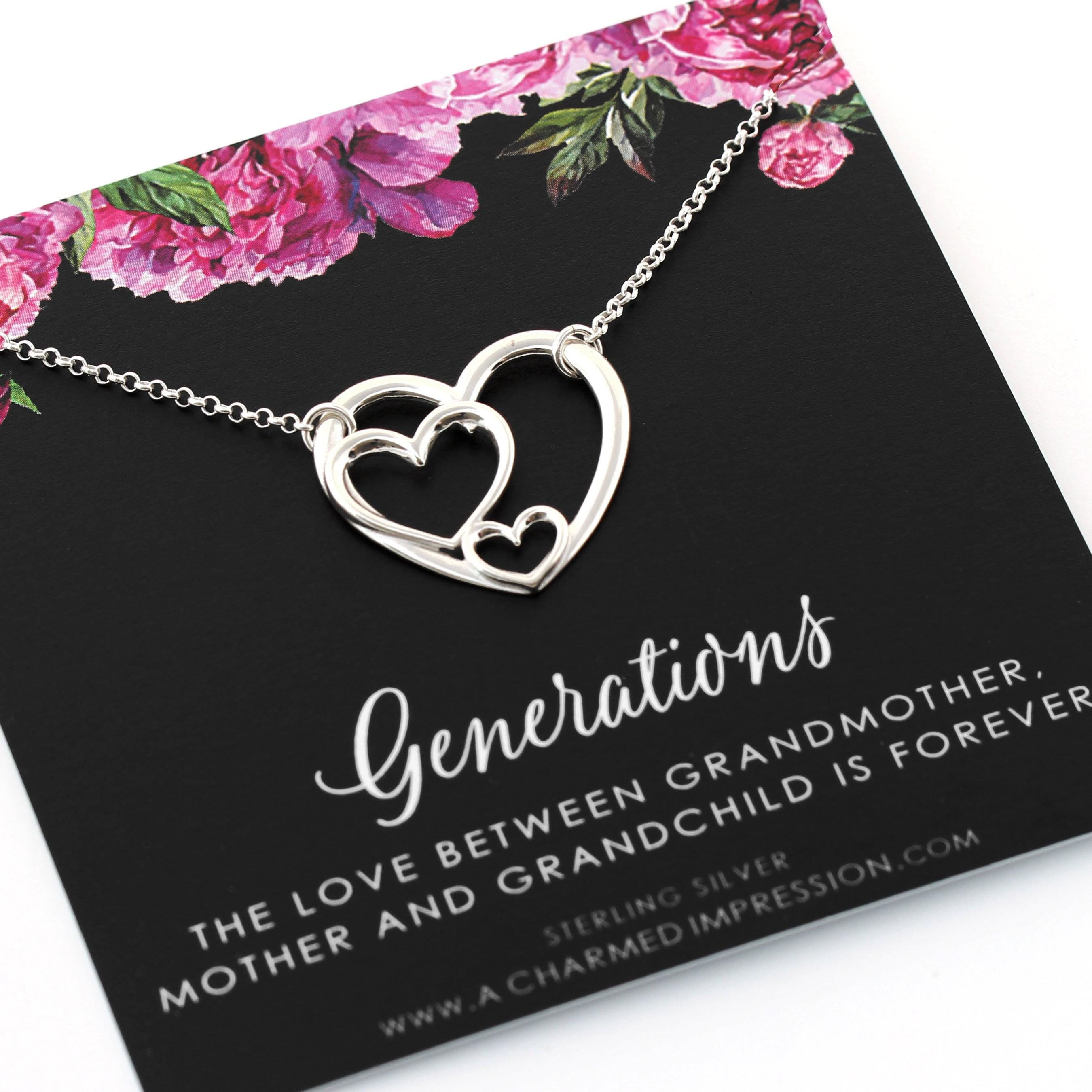 Three Generations Sterling Silver Heart Necklace: Sentimental Family Keepsake