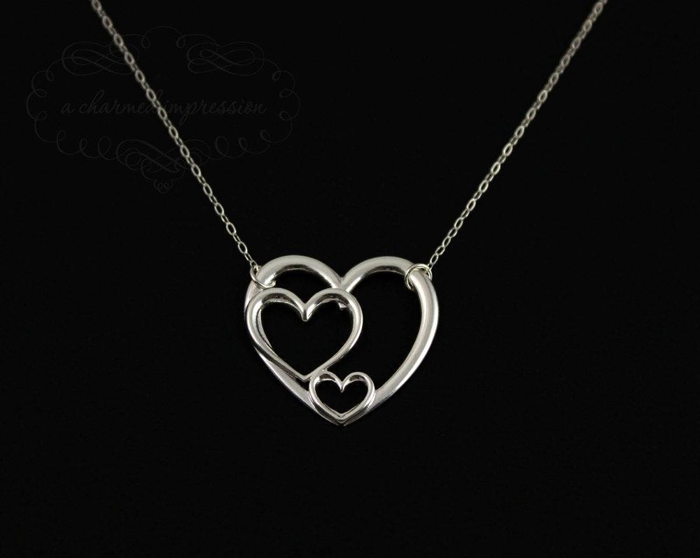 Three Generations Sterling Silver Heart Necklace: Sentimental Family Keepsake