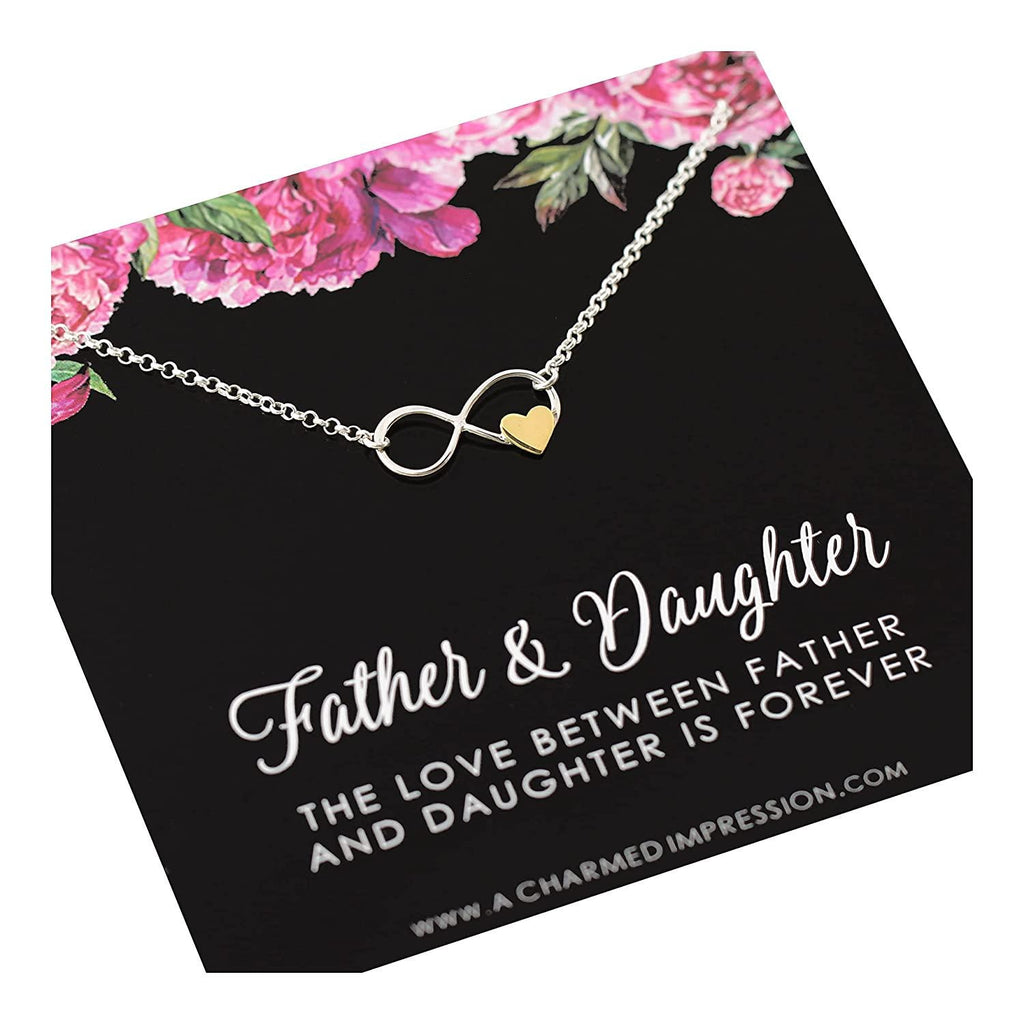 Father Daughter Necklace: Sterling Silver Infinity, Gold Heart
