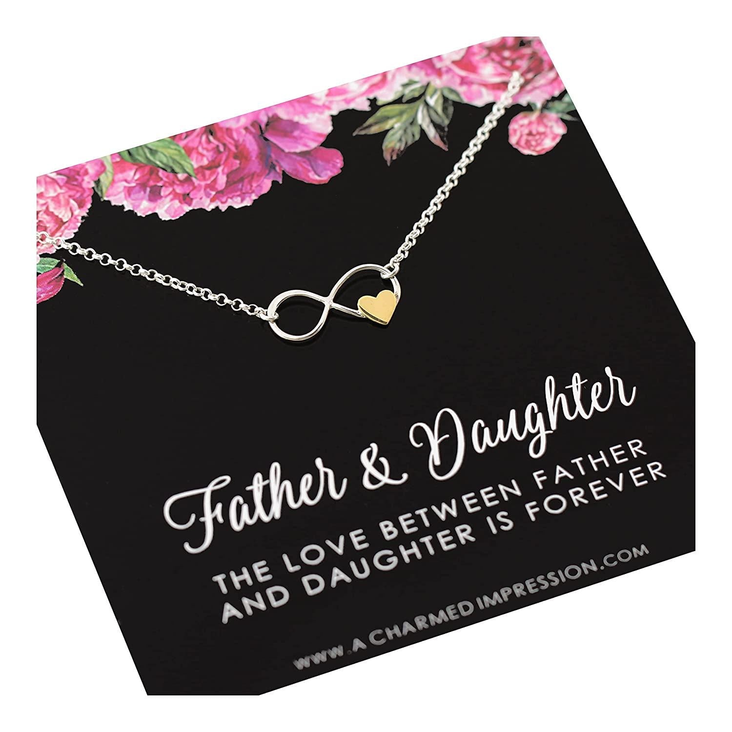 Father Daughter Necklace: Sterling Silver Infinity, Gold Heart