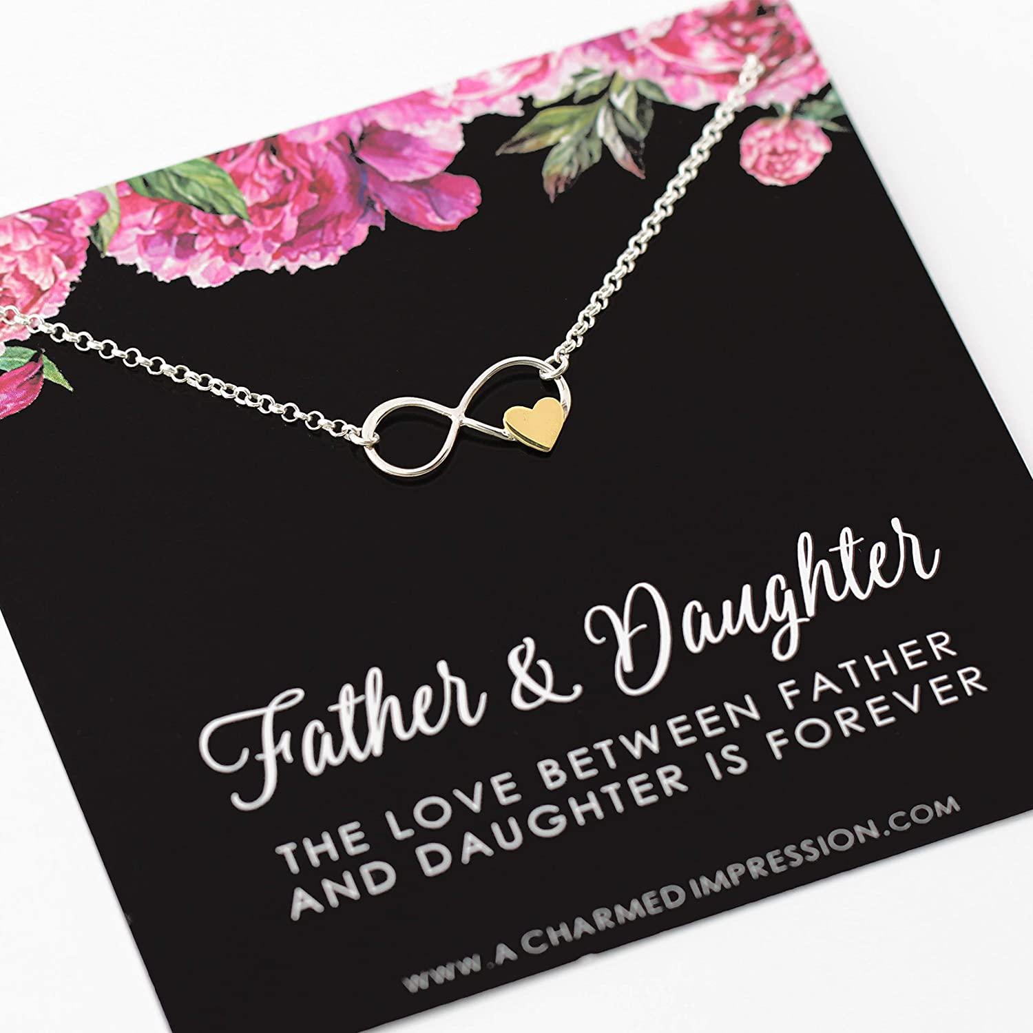 Father Daughter Necklace: Sterling Silver Infinity, Gold Heart
