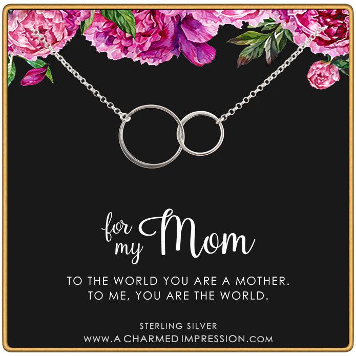 for My Mom  You are The World  Mother's Gift from Child - Double Ring Necklace